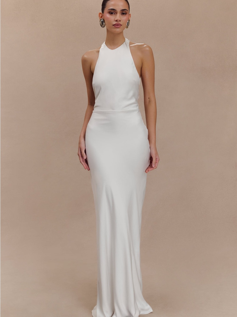 Meshki Rinna Satin High Neck Maxi Dress in Off-White
